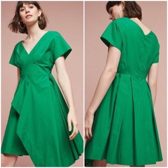 Anthropologie Maeve Green Asymmetrical Dress Size 0 Emerald Green - Picture 1 of 6
